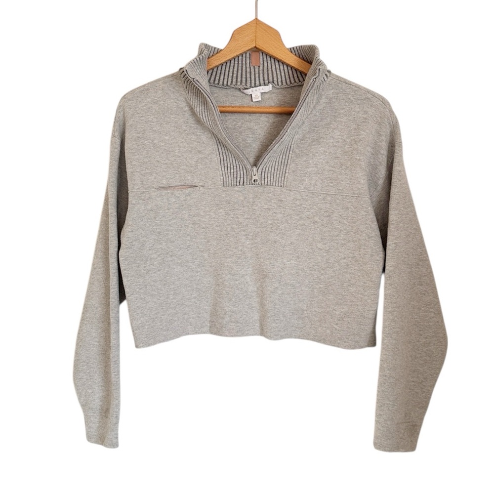 Lunya Cozy Cotton Silk Blend Quarter-Zip Mellow Gray Crop Pullover Sweater sz XS
